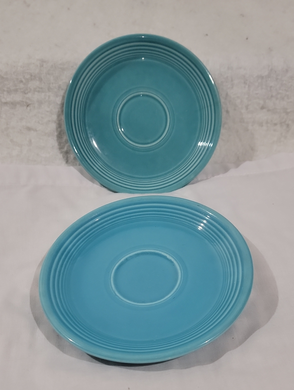 Vintage Fiestaware Turquoise Saucer Set - Ridged Concentric Design